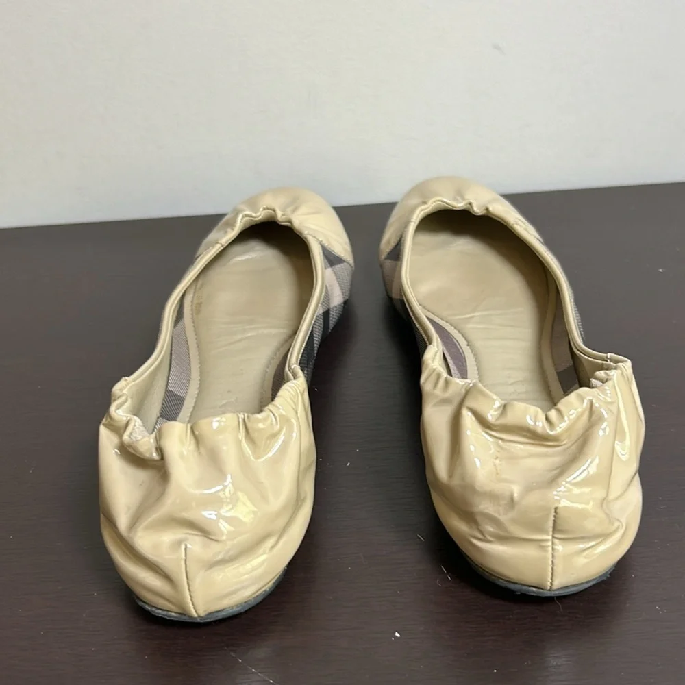 BURBERRY Nova Check Pattern Leather Ballet Flats Beige Rounded Toe Sz 39 US 9 - Picture 6 of 14